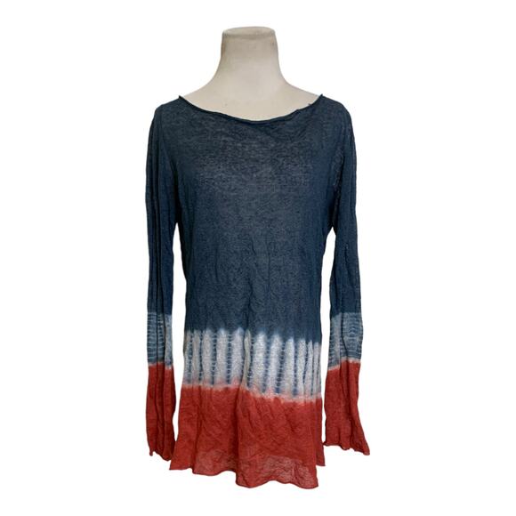 Lydia Hirscher blue orange color block Boat Neck Bohemian Blouse size M - Picture 5 of 7